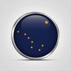 silver plate with glossy flag. Alaska flag stamp. made in stamp isolated in white background. royal, allegiance, symbol, minimal, vector, 3d, icon, illustration.