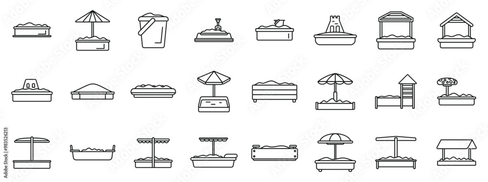 Poster sandbox icons set. children sandbox icons set. outline set of children sandbox vector icons for web 
