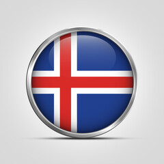 Obraz premium silver plate with glossy flag. Iceland flag stamp. made in stamp isolated in white background. royal, allegiance, symbol, minimal, vector, 3d, icon, illustration.