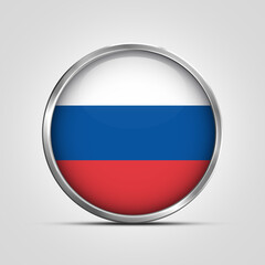Fototapeta premium silver plate with glossy flag. Russia flag stamp. made in stamp isolated in white background. royal, allegiance, symbol, minimal, vector, 3d, icon, illustration.