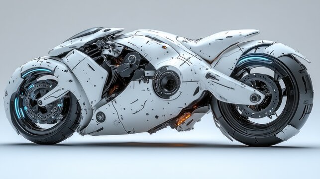 Futuristic motorcycle design showcasing sleek, high-tech aesthetics.