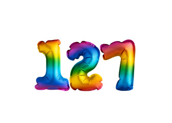 Multicolor balloon number 127 anniversary. Happy birthday congratulations