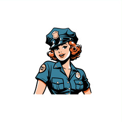 drawing pin up girl as police cop posing