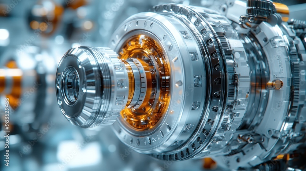 Poster close-up of a complex mechanical component with intricate details.