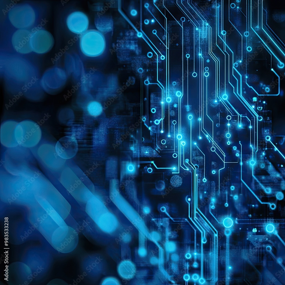 Poster stunning blue abstract digital circuit background with glowing lights and intricate patterns for tec