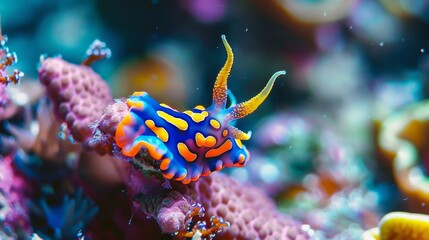 Fototapeta premium Vibrant Nudibranch Sea Slug in Underwater Marine Habitat