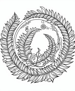 recommend clip art: Intricate Mandala Fern Line Art Design with Floral Details