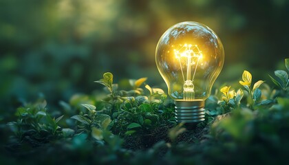 Green energy bulb concept, ecofriendly environment, technology and sustainability, save earth planet, environmental idea