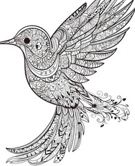 Fototapeta premium Intricate Mandala Hummingbird Line Art Illustration on White Background
