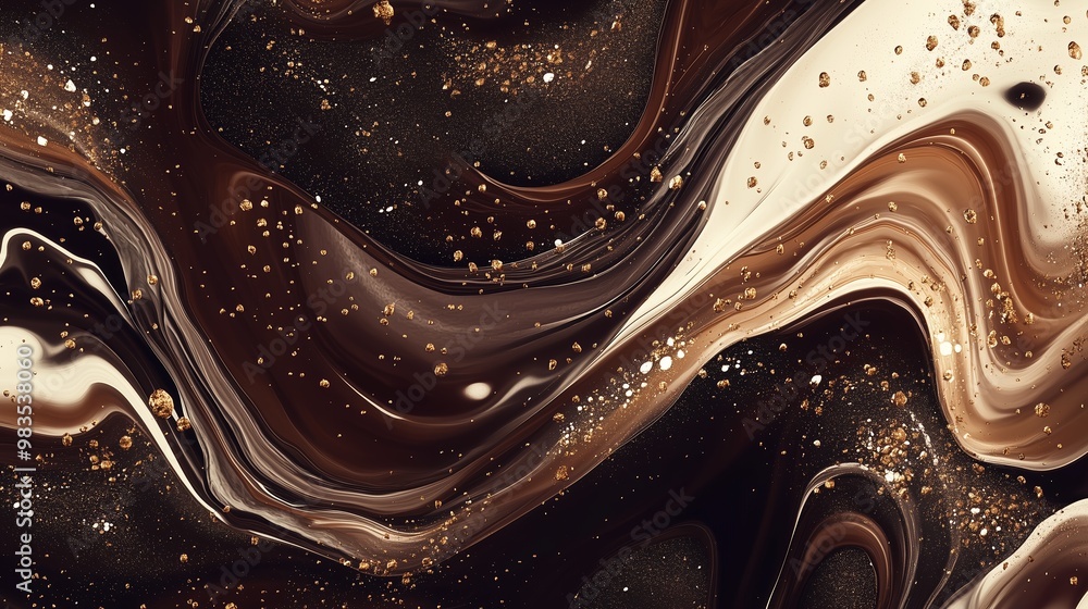 Aufkleber abstract swirling patterns of gold, brown, and black paint create a striking visual in an artistic r