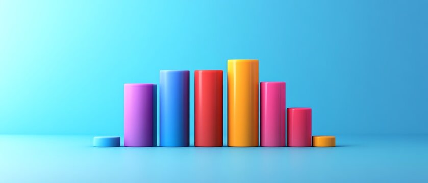3Drendered bar chart with vibrant colors, statistical data, sleek modern style, no background, clean and minimal presentation