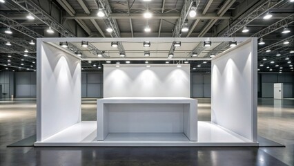 Blank table for setting up product display montages at trade show booth