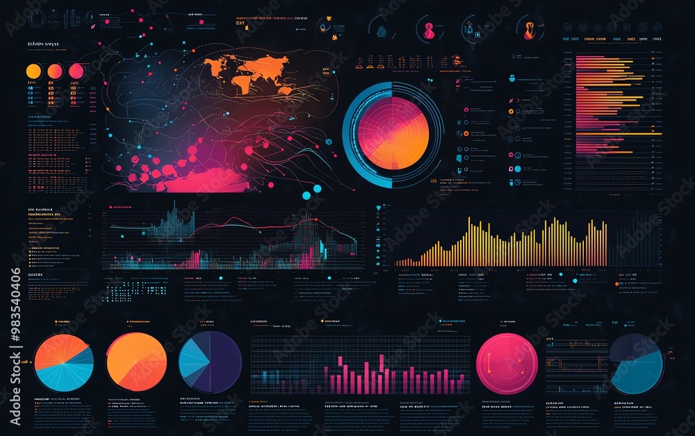 Aufkleber highdetail infographic showcasing colorful statistics, modern design, bar graphs, pie charts, clean 