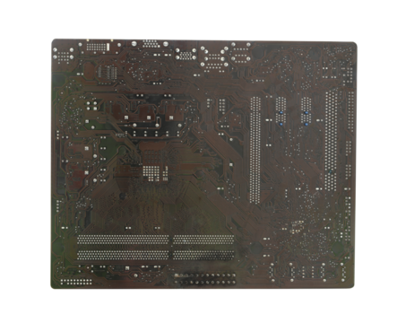 Back of computer motherboard with transparent image of PNG format extension.