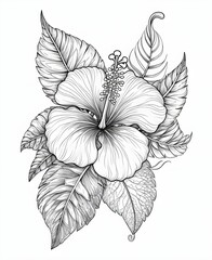 Fototapeta premium Intricate Mandala Hibiscus Line Art Illustration on White