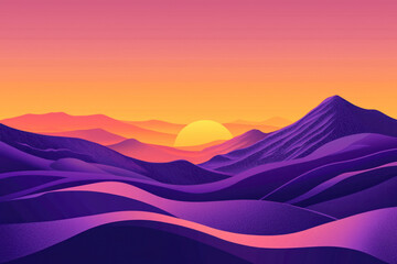 A dynamic landscape with purple and orange hues.
