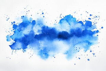 Blue abstract watercolor painting on white paper.