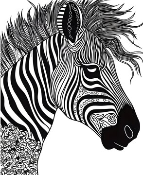 Intricate Mandala Zebra Line Art Illustration Without Background
