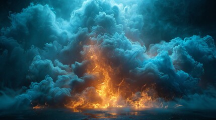 Fototapeta premium Blue Fire with Transparent Background