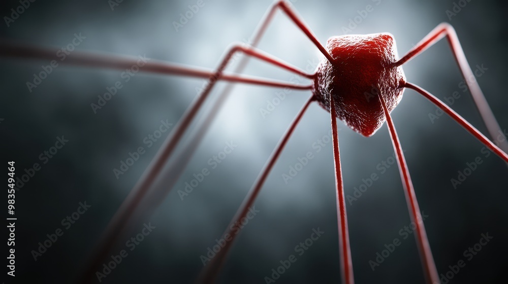 Poster 3d rendering of a bacteriophage virus infecting a bacterial cell with highly detailed structures