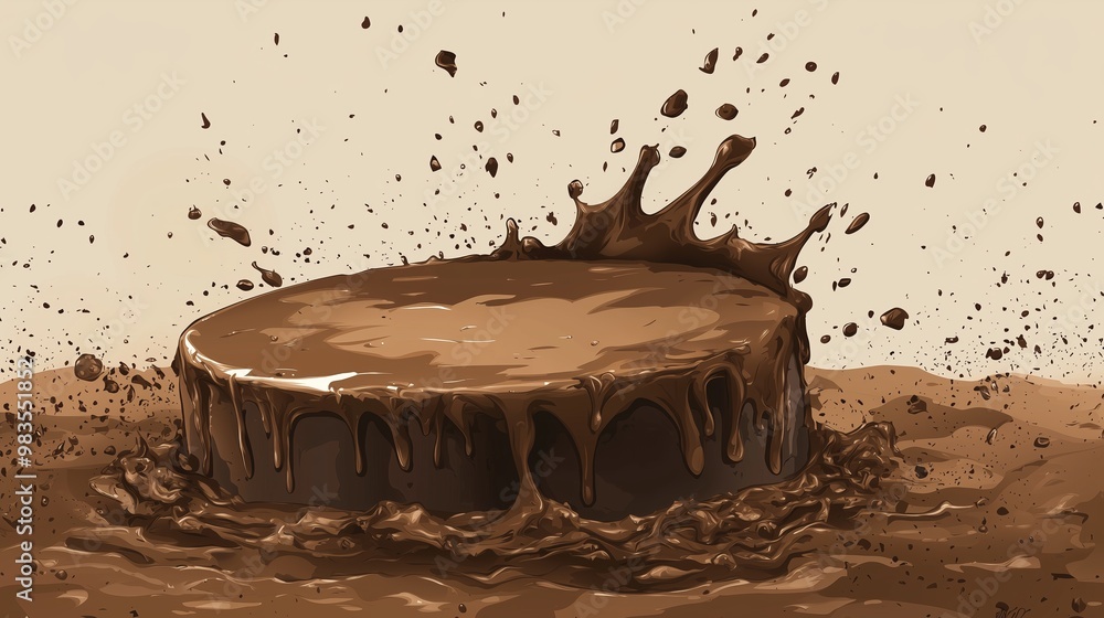 Poster a dynamic splash of chocolate with a circular surface creating an appealing visual effect for food a