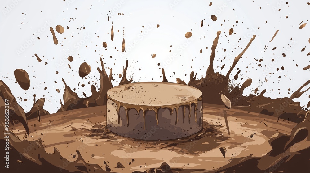 Poster an artistic splash of chocolate creating dynamic patterns and textures in a visually compelling comp