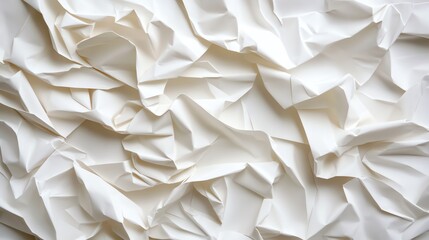 Obraz premium Close-up of crumpled white paper texture, showcasing intricate folds and shadows for artistic and design inspiration.