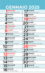 Calendario 2025 con Santi e Festivit&agrave;