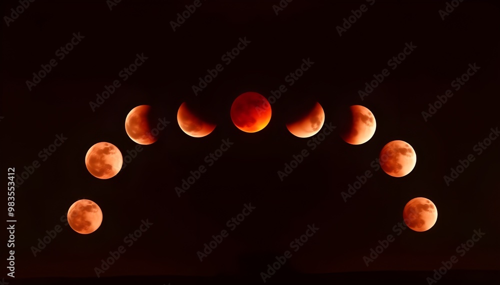 Poster composite image showcasing the various phases of a lunar eclipse.