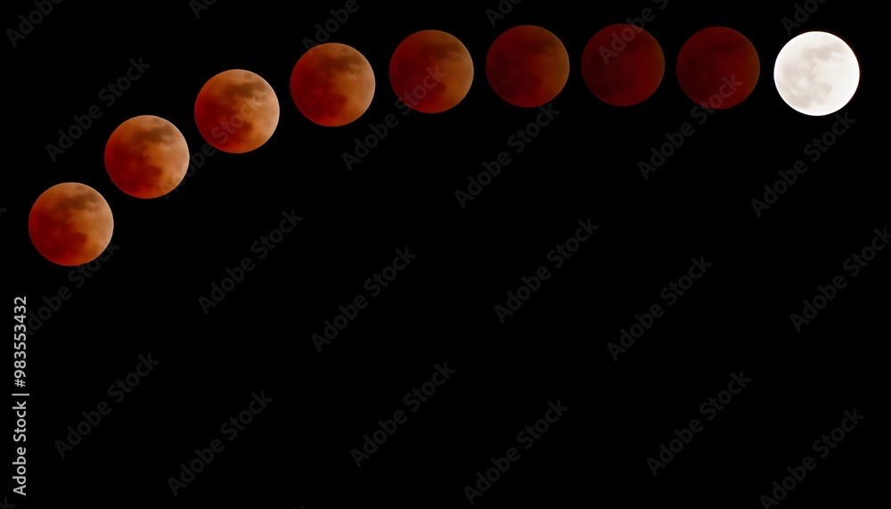 Poster composite image showcasing the various phases of a lunar eclipse.