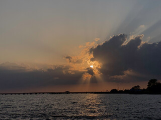 Sunset over Lake Ponchartrain in New Orleans Louisiana