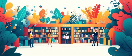 Stylish image of a reading campaign with interactive elements, book fairs, and enthusiastic participants, clean and vibrant design