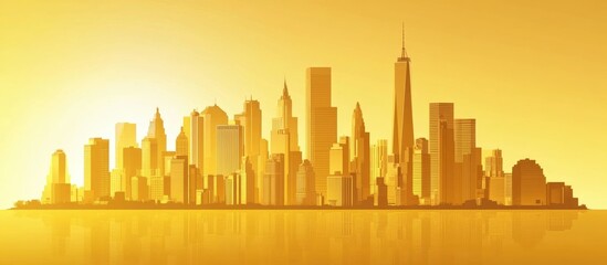 Obraz premium Golden silhouette of a city skyline Minimalist flat design for travel presentations banners or websites Concept for business travel featuring iconic landmarks