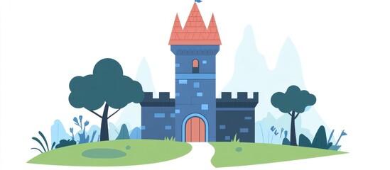 Fototapeta premium Flat color illustration of a historic castle tower