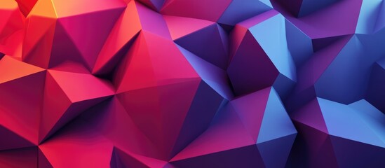 3D rendering of a low poly background featuring geometric shapes with a modern gradient color palette of purple red and blue
