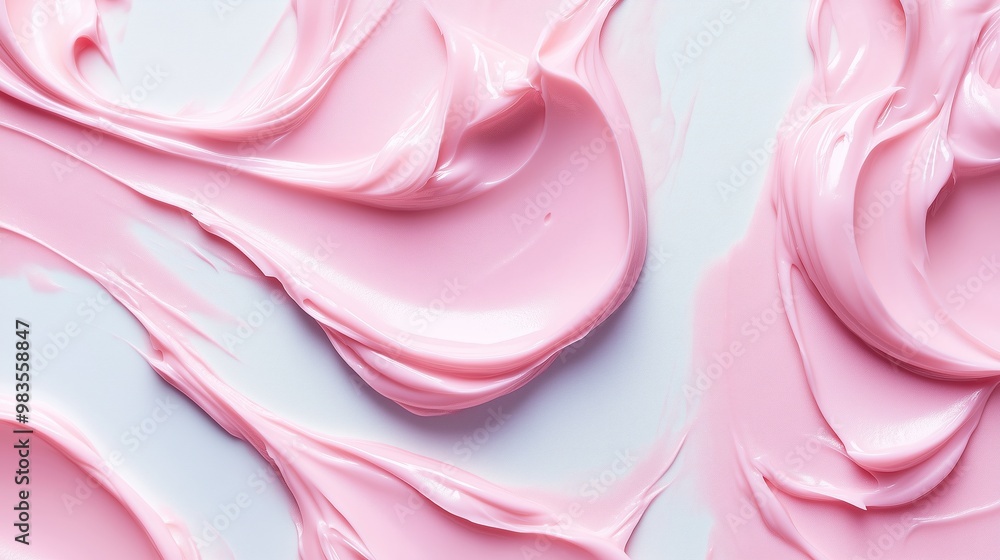 Poster swirls of soft pink cream on a white surface create a visually appealing texture in a studio setting