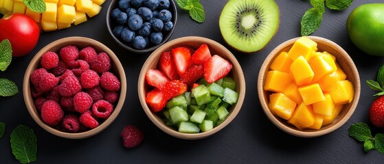 Fresh Fruits Platter: Colorful Mix of Apples, Oranges, Blueberries, Strawberries, Bananas and Grapes.