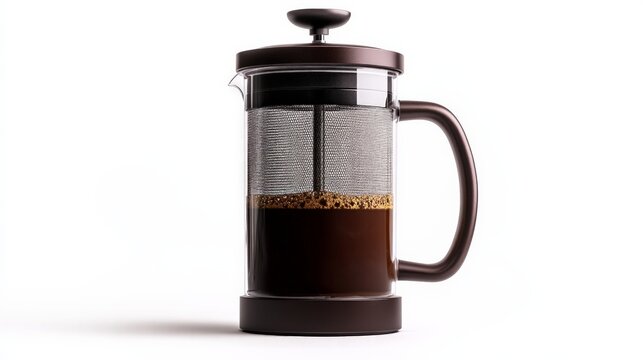 recommend clip art: French press coffee mug with a mesh filter, isolated on a white background