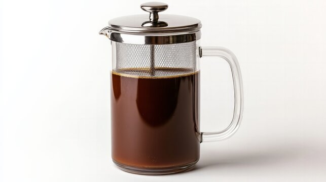 recommend clip art: French press coffee mug with a mesh filter, isolated on a white background