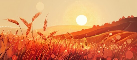Wheat Cereal Cultivation in Agricultural Season with Lens Flare Effects