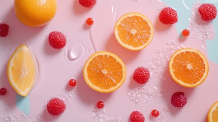Vibrant Orange Slices Meet Bright Red Candies on a Pink Background.