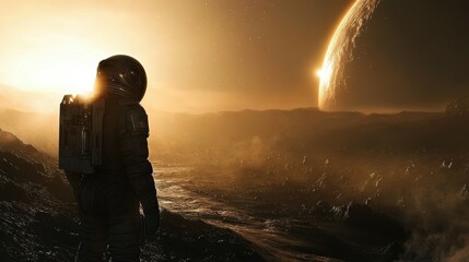 Space explorers discovering a new habitable planet, imagining humanity's future