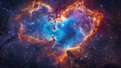 Fototapeta premium Vivid cosmic nebula in heart shape with bright colors
