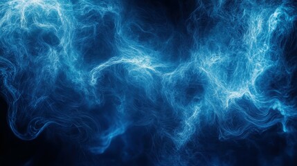 Blue smoke trails in darkened room, swirling in complex patterns