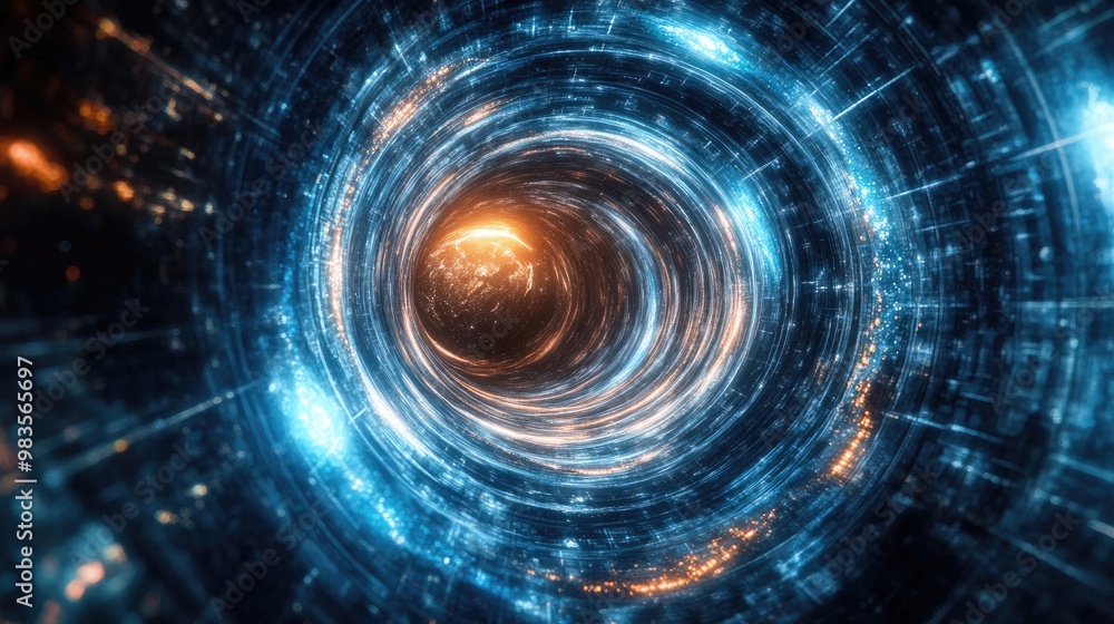 Aufkleber vortex tunnel background representing a wormhole transporting through time and space in a sci fi the