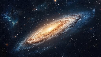 Illuminated galaxy set against a dark expanse filled with stars