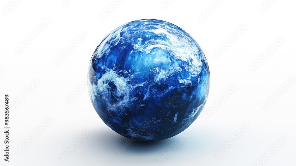 Poster surreal blue planet with oceans on a white background globe cosmos resin sphere appealing icon 3d re