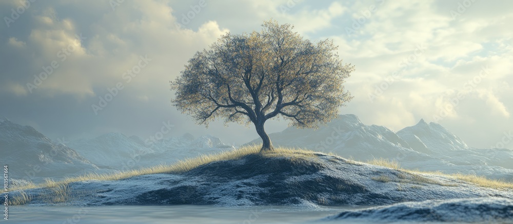 Poster solitary tree in a 3d rendering