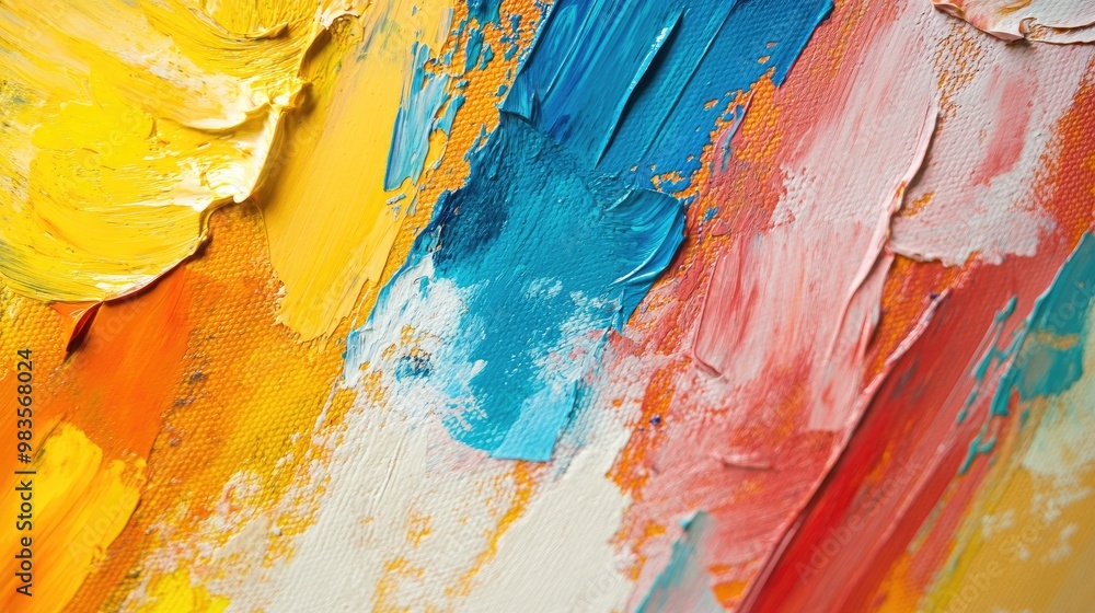 Poster vibrant multi hued brush strokes on canvas create an abstract backdrop