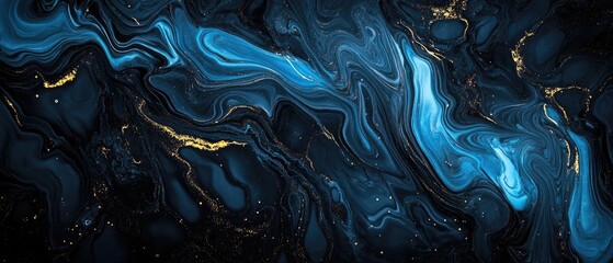 Abstract marble texture background featuring liquid art with black and blue color effects suitable for creative design and fractal art applications